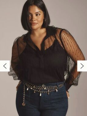 NWT Anthropologie Maeve Long Sleeve Black Sheer Tulle Blouse Women Plus Size 1X